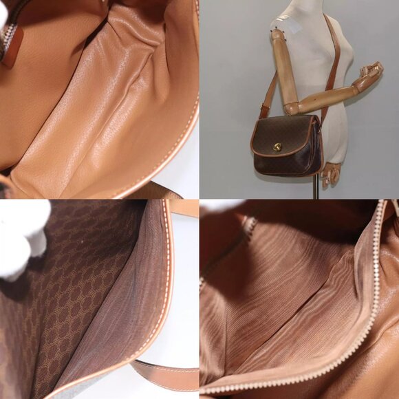 CELINE Macadam Canvas Shoulder Bag PVC Leather Brown Gold Auth 113138 - Picture 12 of 14